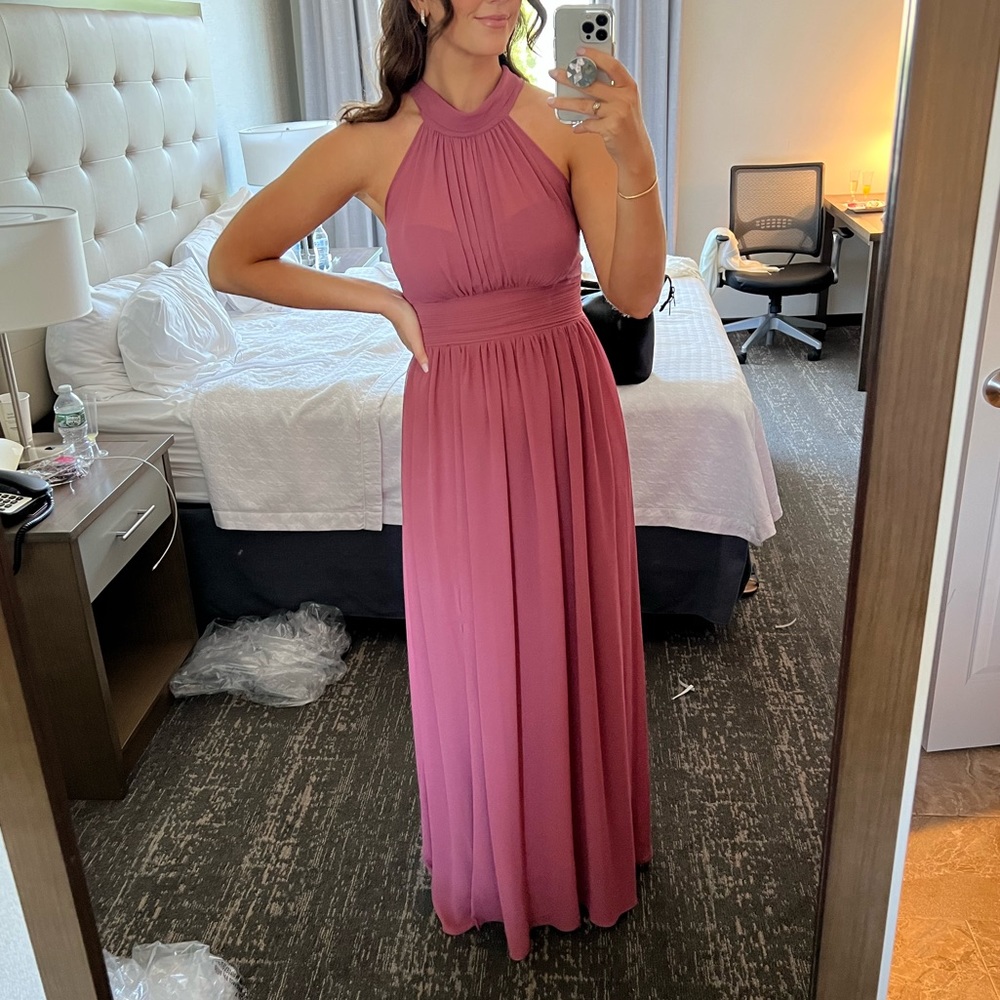 Bill Levkoff Rosewood Chiffon Illusion Side Slit Dress - Style 7019